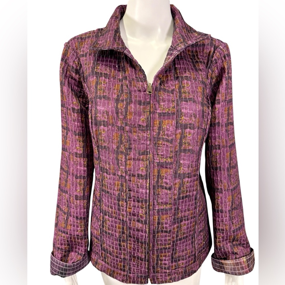 Women’s Reversible Quilted Jacket Large Purple Zip Coat Tapestry Boho Art2Wear